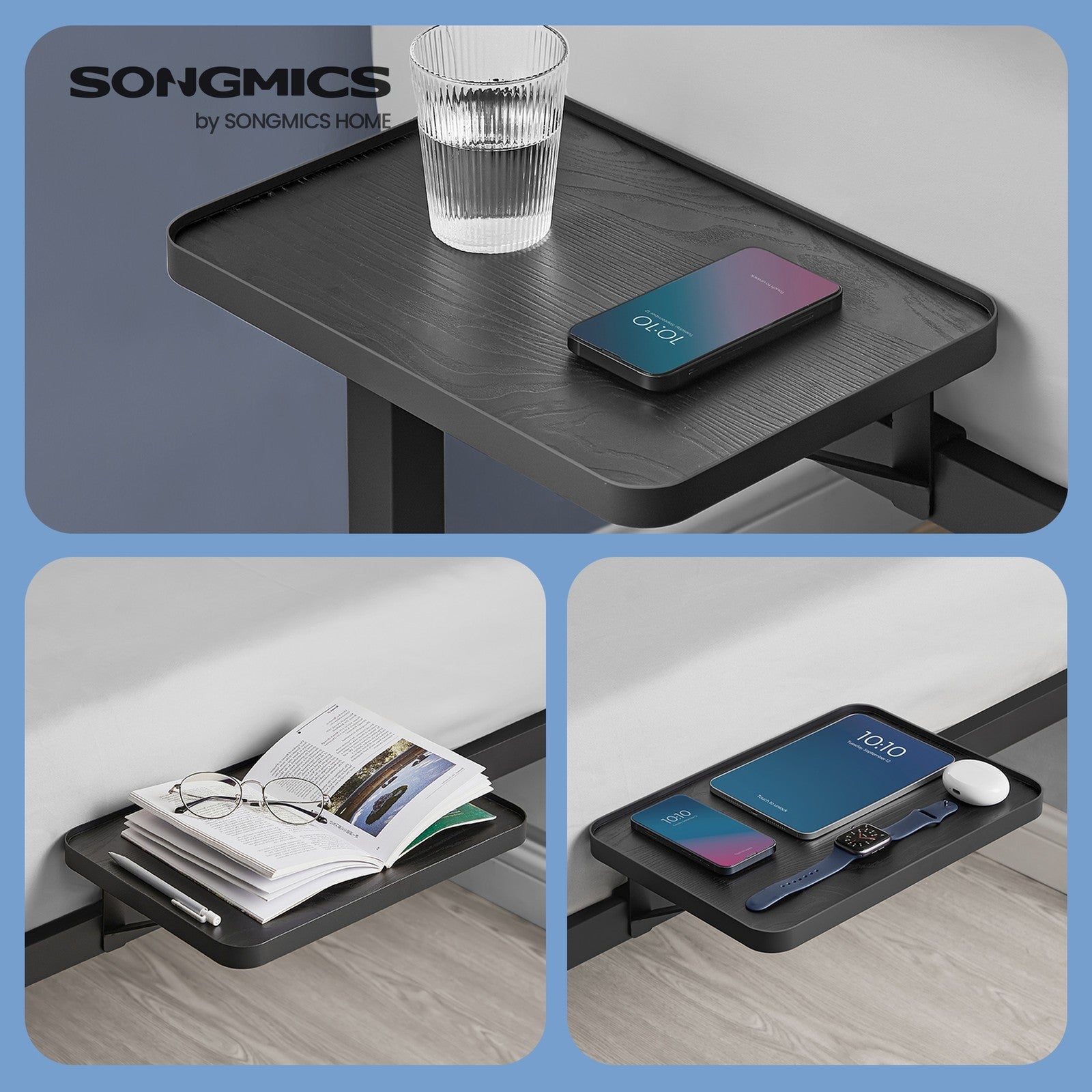 Single Metal Bed Frame - Metal - Black - Includes Bedside Shelves