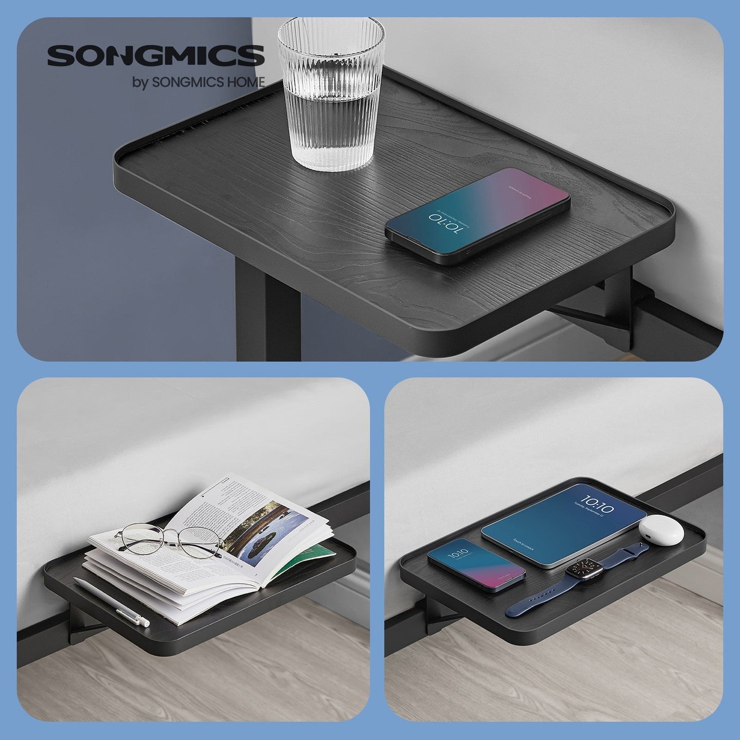 Single Metal Bed Frame - Metal - Black - Includes Bedside Shelves