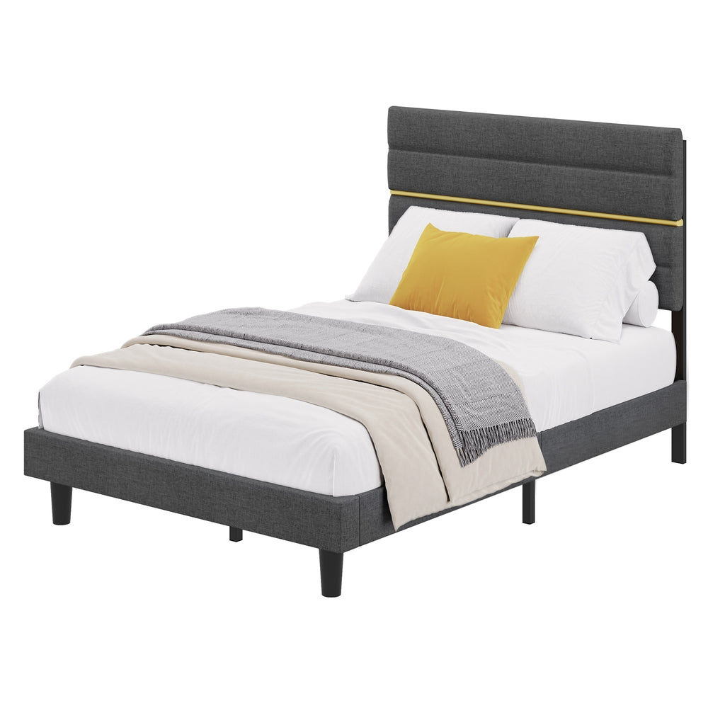 Upholstered Platform Small Double Bed Frame - 120L - Metal - Adjustable Headboard