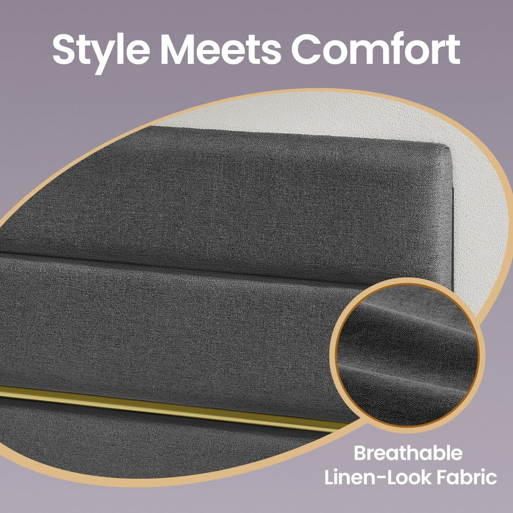 Upholstered Platform Small Double Bed Frame - 120L - Metal - Adjustable Headboard