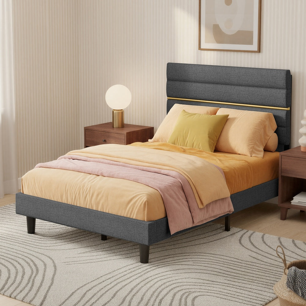 Upholstered Platform Small Double Bed Frame - 120L - Metal - Adjustable Headboard