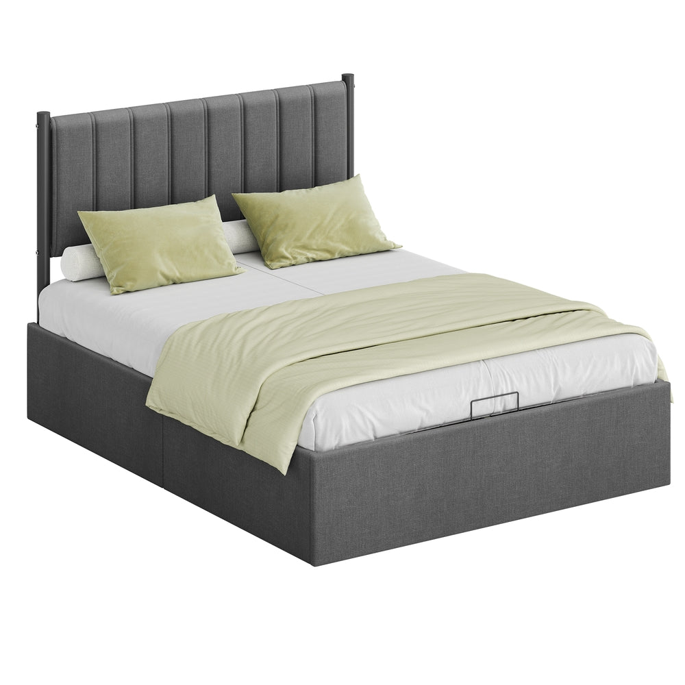 Double Ottoman Bed - 135x190cm - Steel - Hydraulic Lift Storage