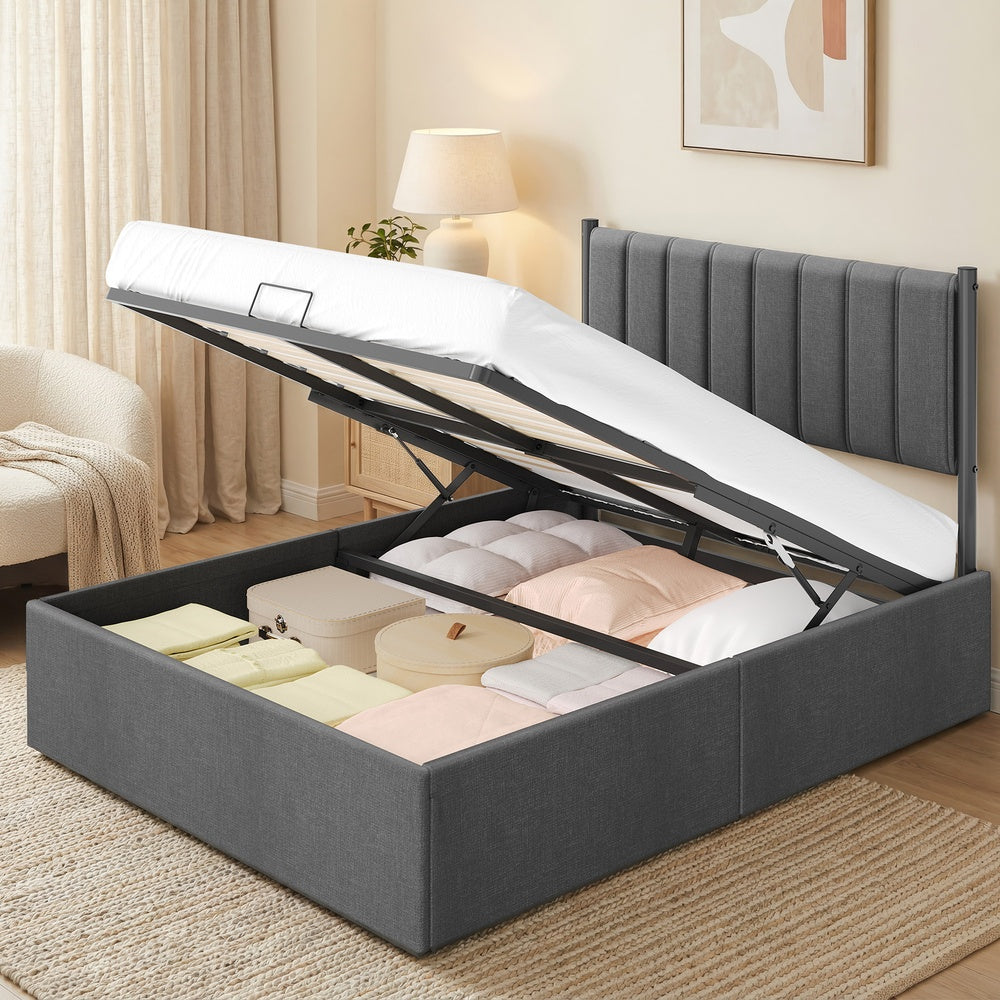 Double Ottoman Bed - 135x190cm - Steel - Hydraulic Lift Storage