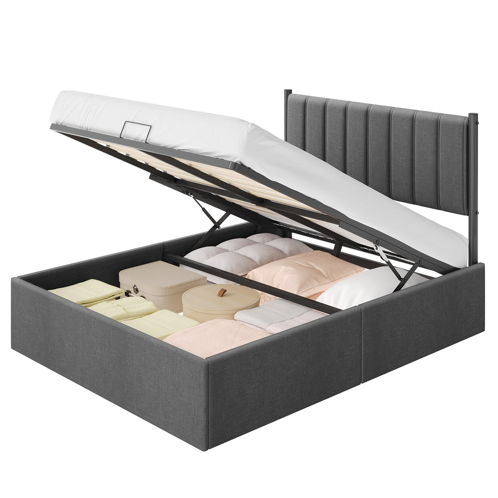 Double Ottoman Bed - 135x190cm - Steel - Hydraulic Lift Storage