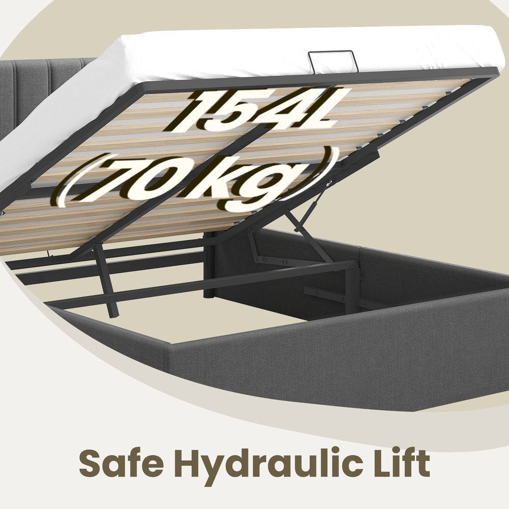 Double Ottoman Bed - 135x190cm - Steel - Hydraulic Lift Storage