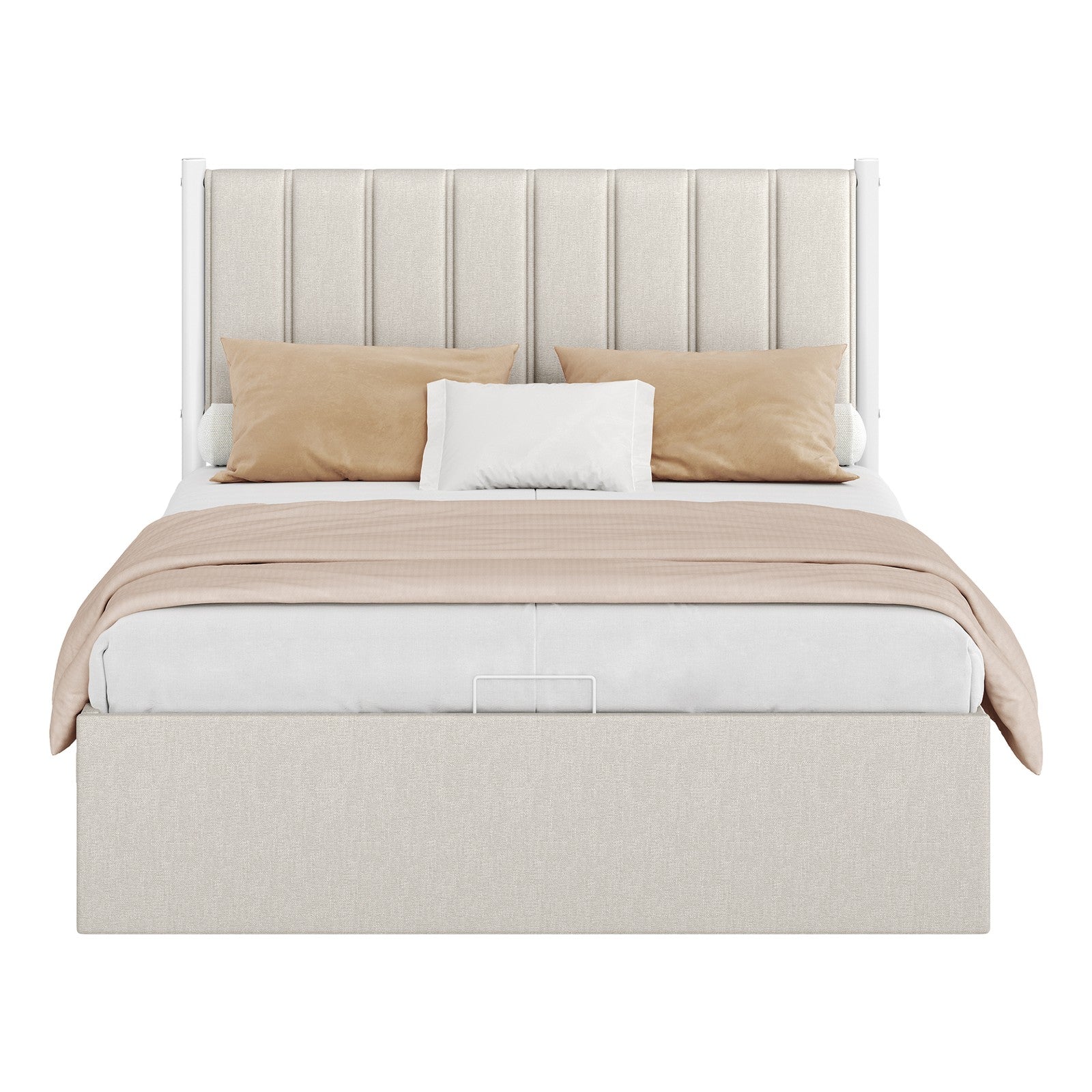 Double Ottoman Bed - 135L - Steel - Hydraulic Lift Storage