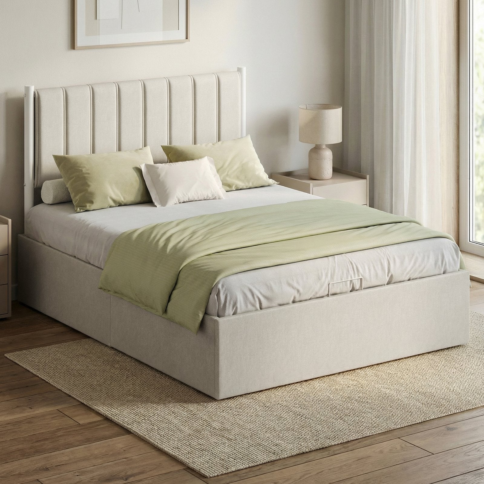 Double Ottoman Bed - 135L - Steel - Hydraulic Lift Storage