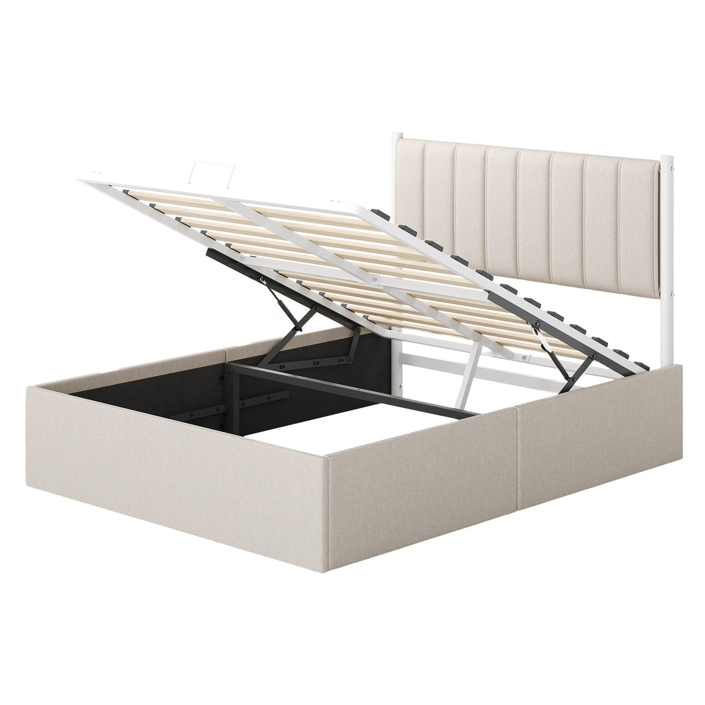 Double Ottoman Bed - 135L - Steel - Hydraulic Lift Storage