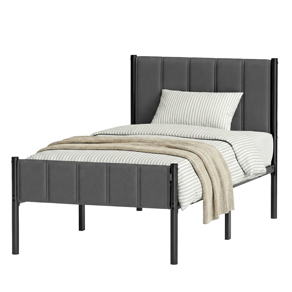 Metal Platform Bed - 90L - Steel - Upholstered Headboard