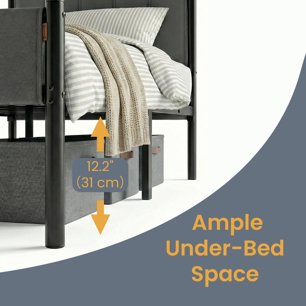 Metal Platform Bed - 90L - Steel - Upholstered Headboard