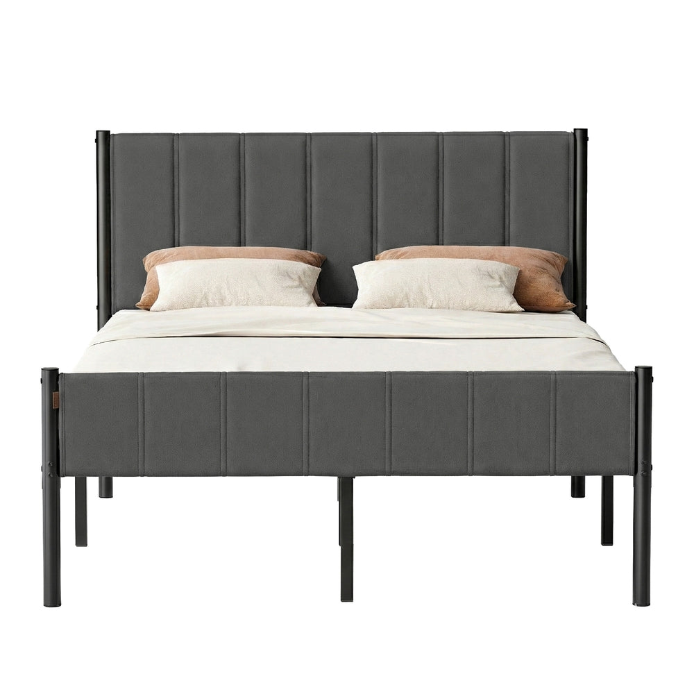 Metal Platform Bed - 90L - Steel - Upholstered Headboard