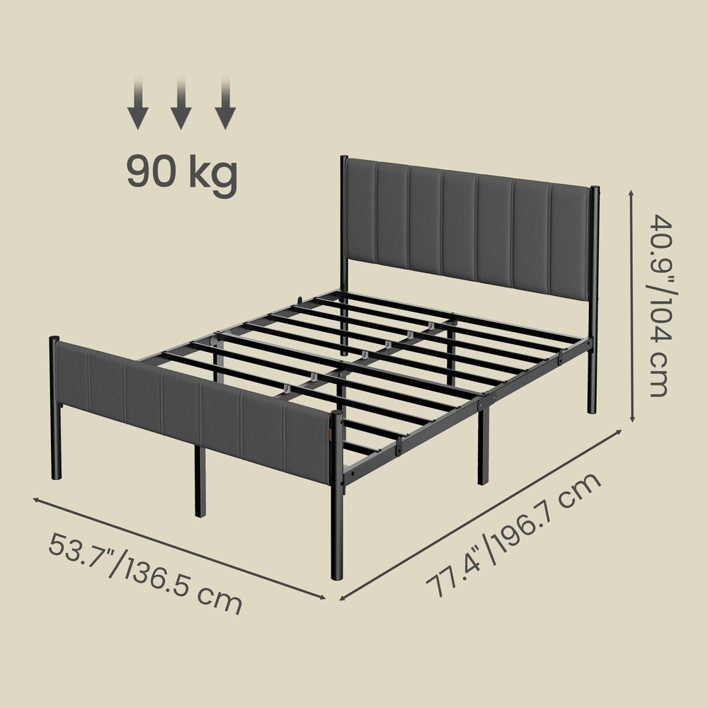 Metal Platform Bed - 90L - Steel - Upholstered Headboard