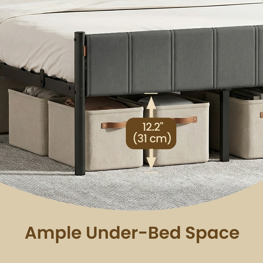Metal Platform Bed - 90L - Steel - Upholstered Headboard