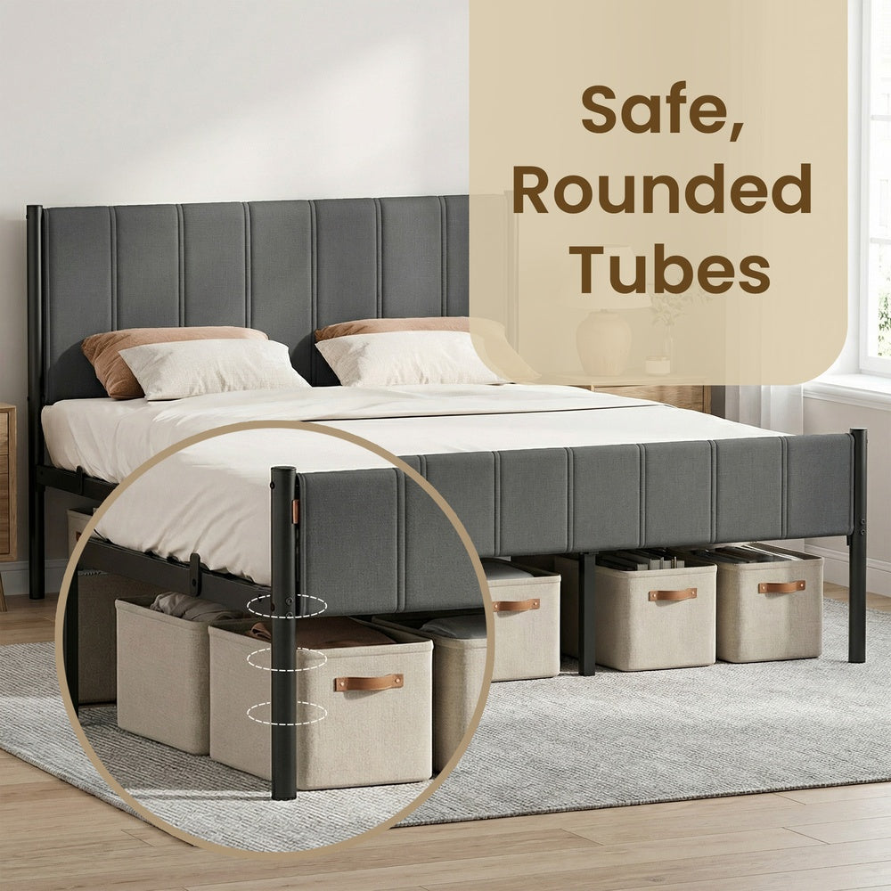 Metal Platform Bed - 90L - Steel - Upholstered Headboard
