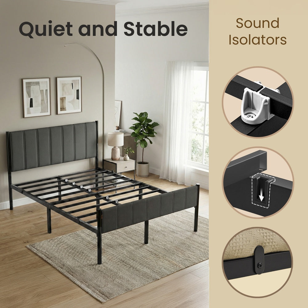 Metal Platform Bed - 90L - Steel - Upholstered Headboard
