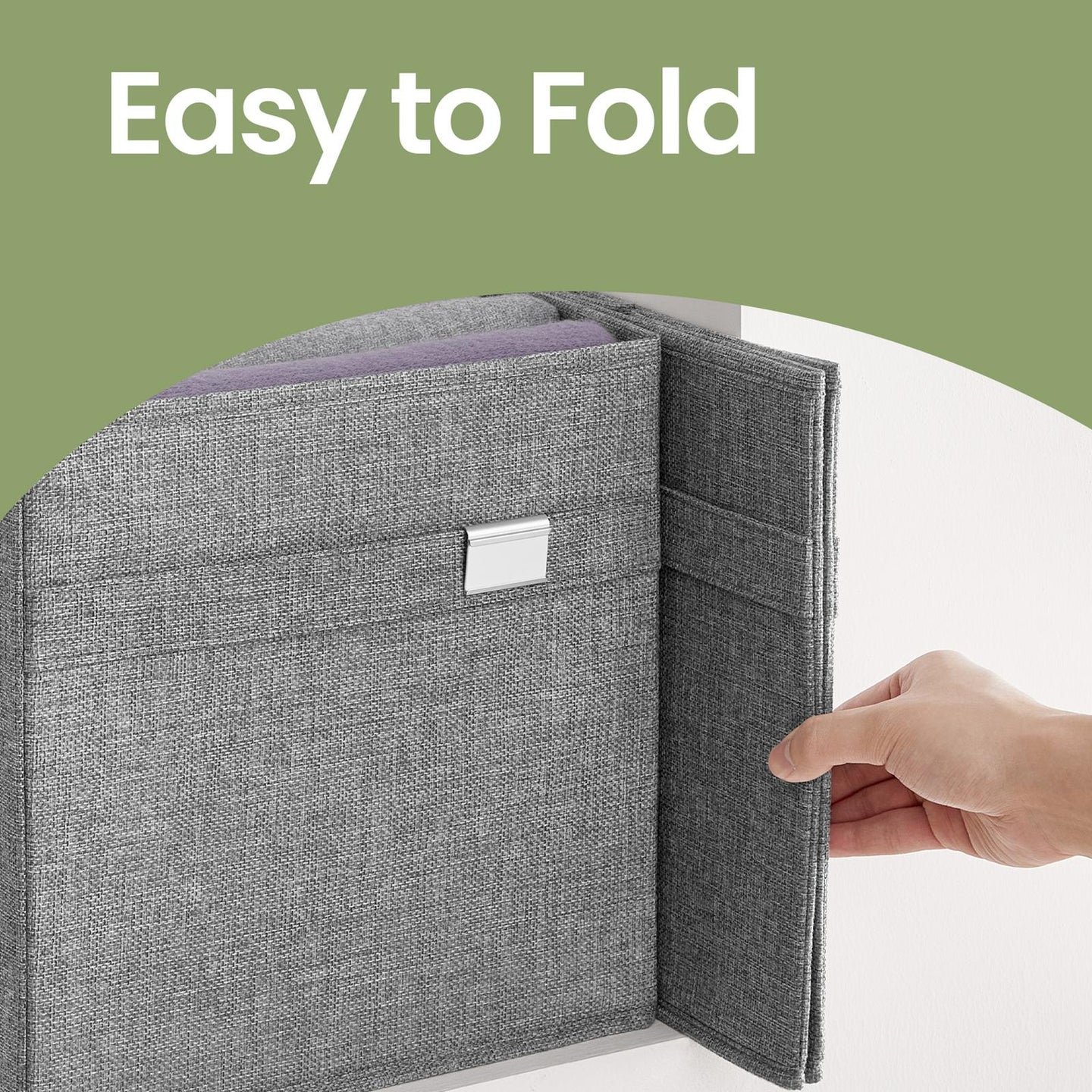 Foldable Storage Cube Set of 4 - Oxford - Grey - Washable with Dual Handles and Metal Label Holders