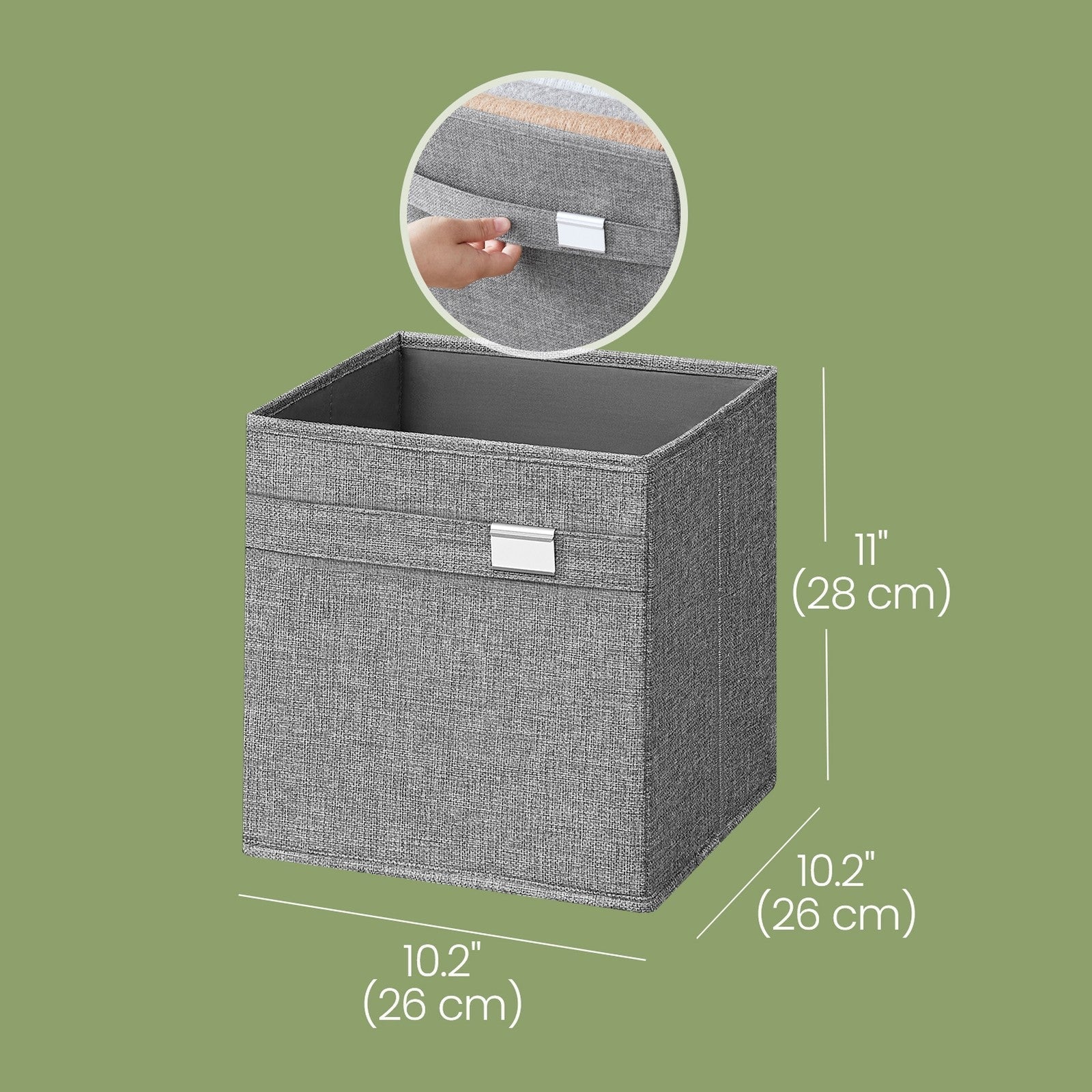 Foldable Storage Cube Set of 4 - Oxford - Grey - Washable with Dual Handles and Metal Label Holders