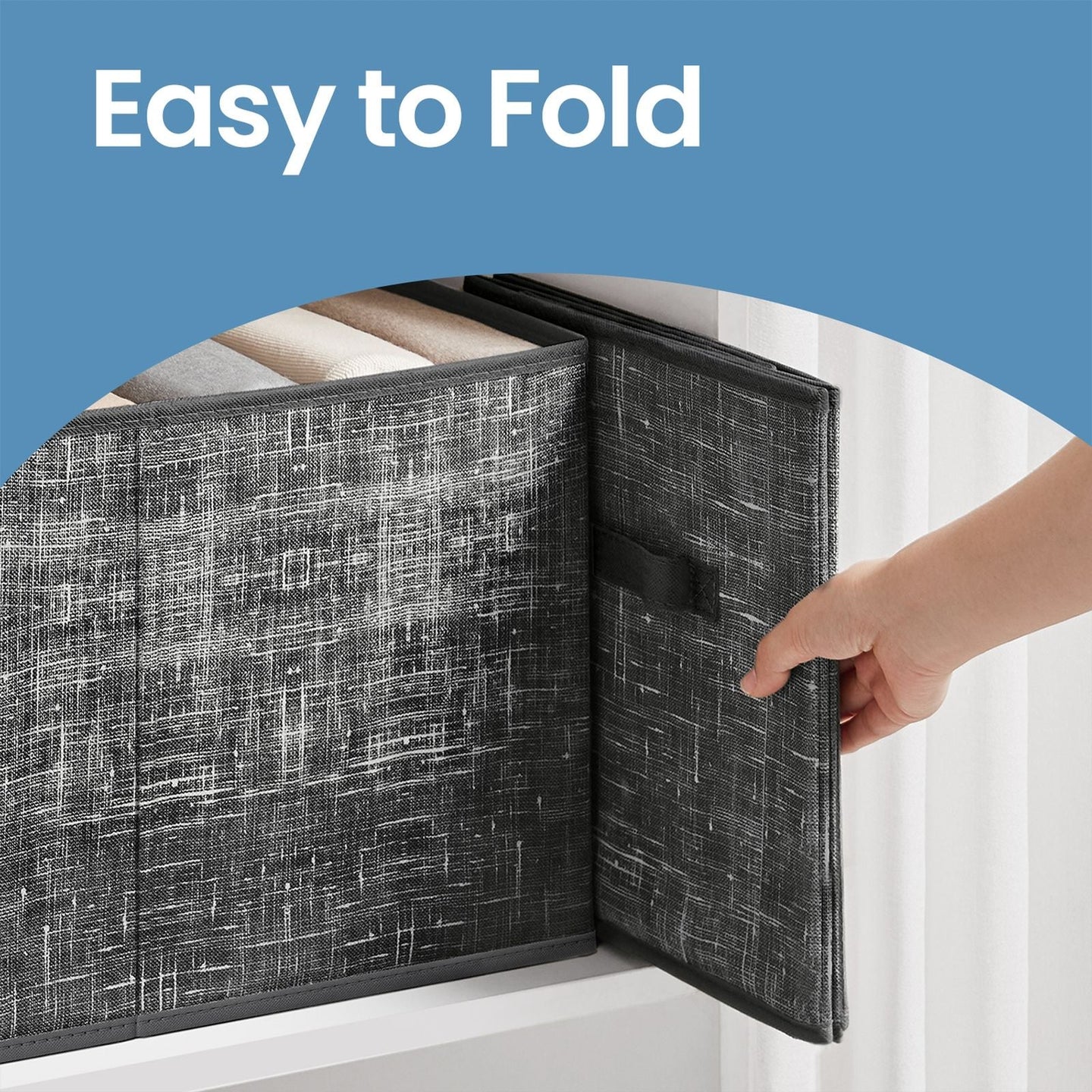 Set of 3 Fabric Storage Bins - Fabric - Ink Black - Foldable with Handles and Label Holders