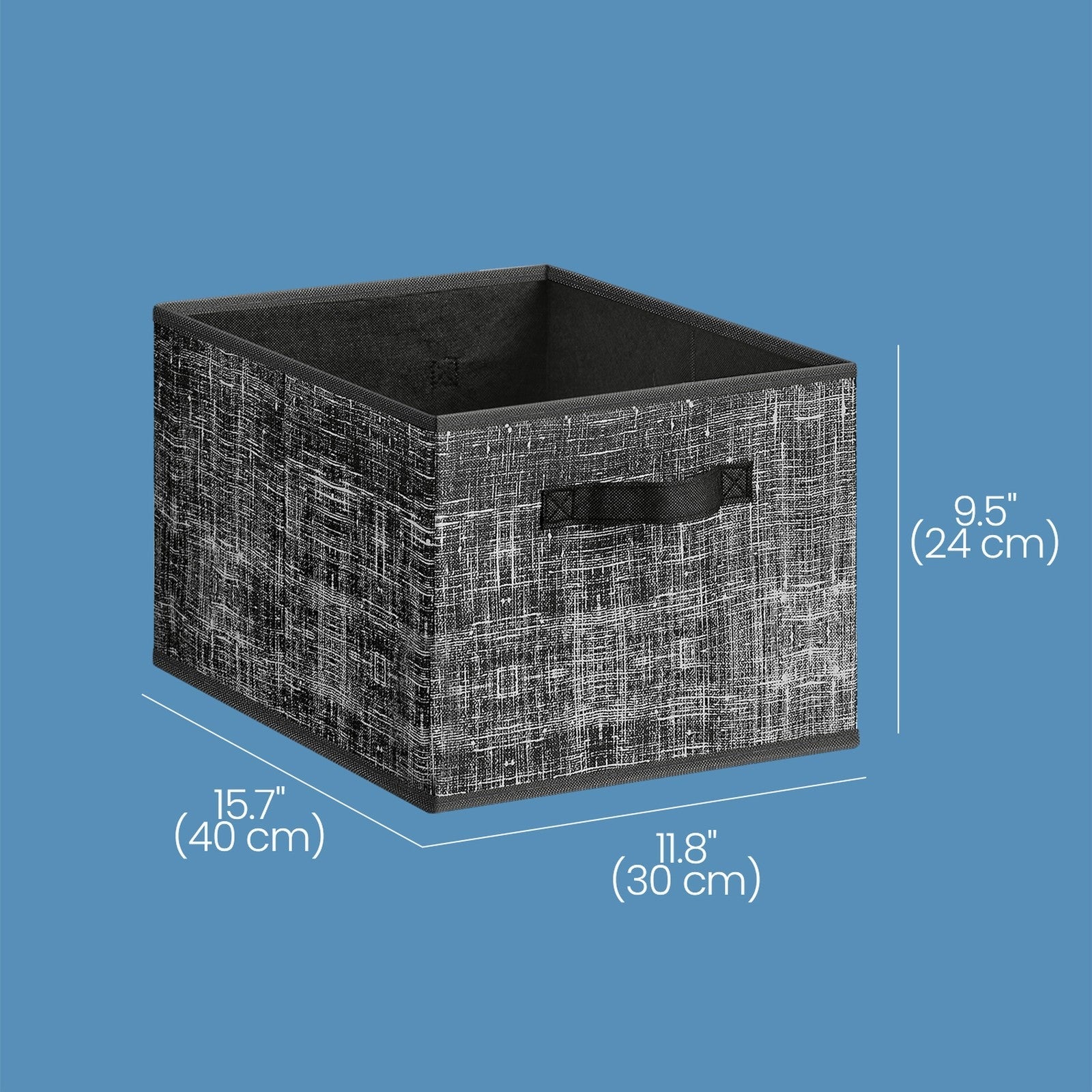 Set of 3 Fabric Storage Bins - Fabric - Ink Black - Foldable with Handles and Label Holders