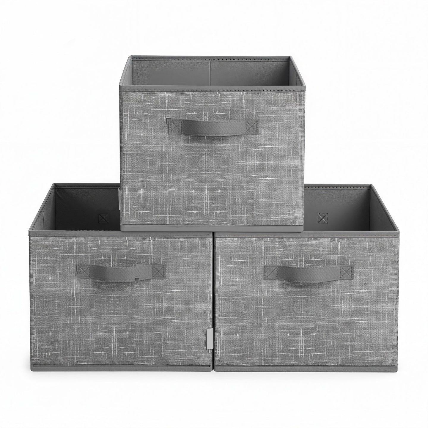 Set of 3 Fabric Storage Bins - Non-Woven Fabric and Plastic - Grey
