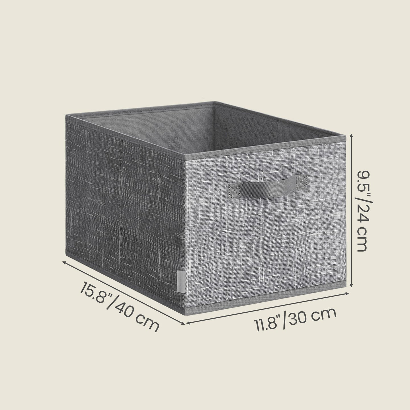 Set of 3 Fabric Storage Bins - Non-Woven Fabric and Plastic - Grey
