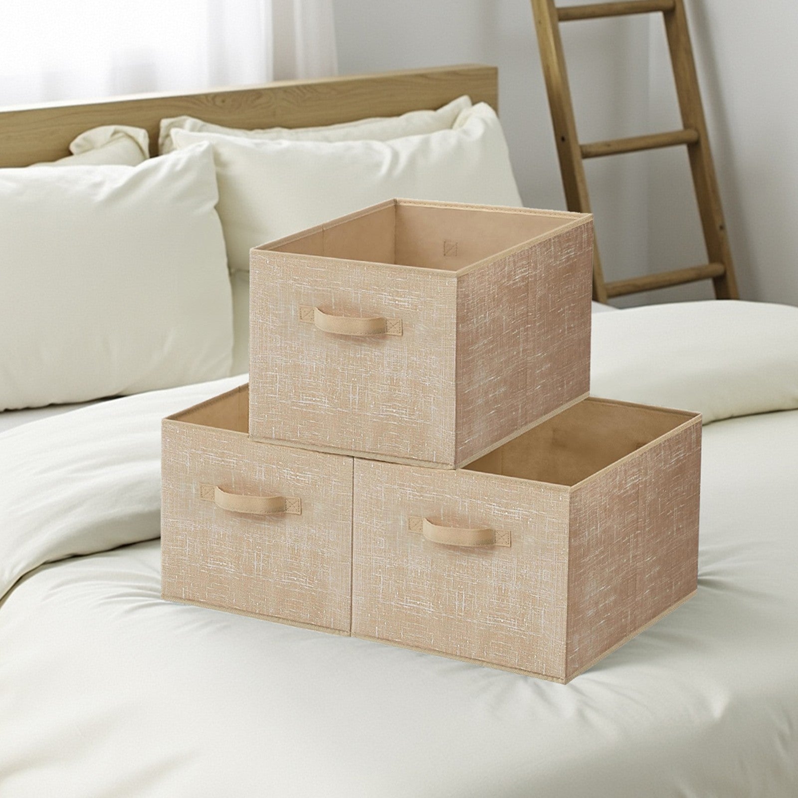 Set of 3 Fabric Storage Bins - Fabric - Ink Black - Foldable with Handles and Label Holders