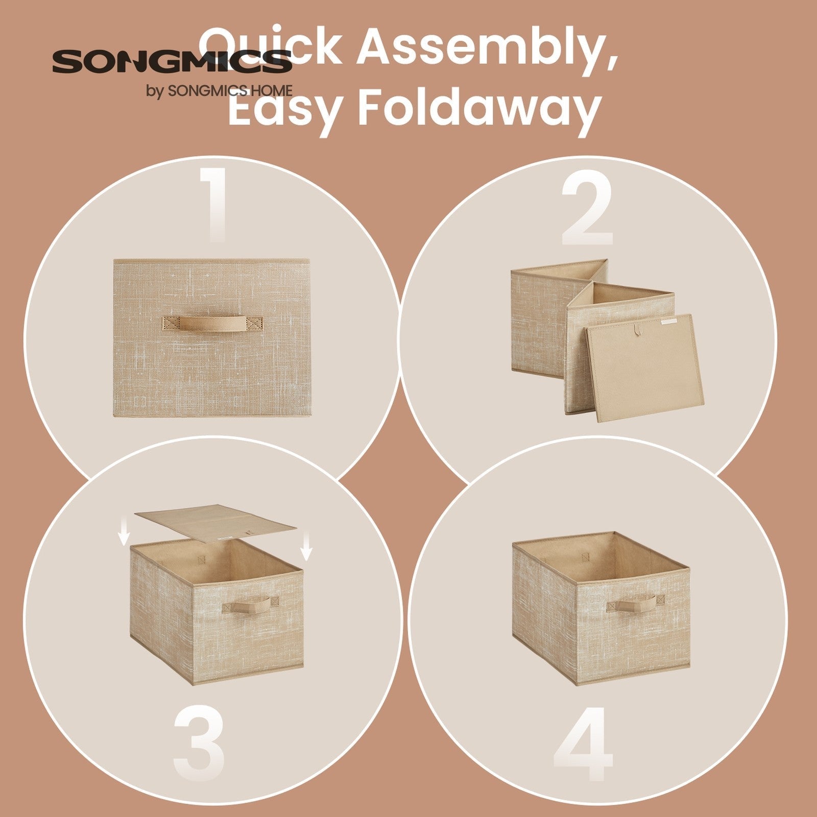Set of 3 Fabric Storage Bins - Fabric - Ink Black - Foldable with Handles and Label Holders
