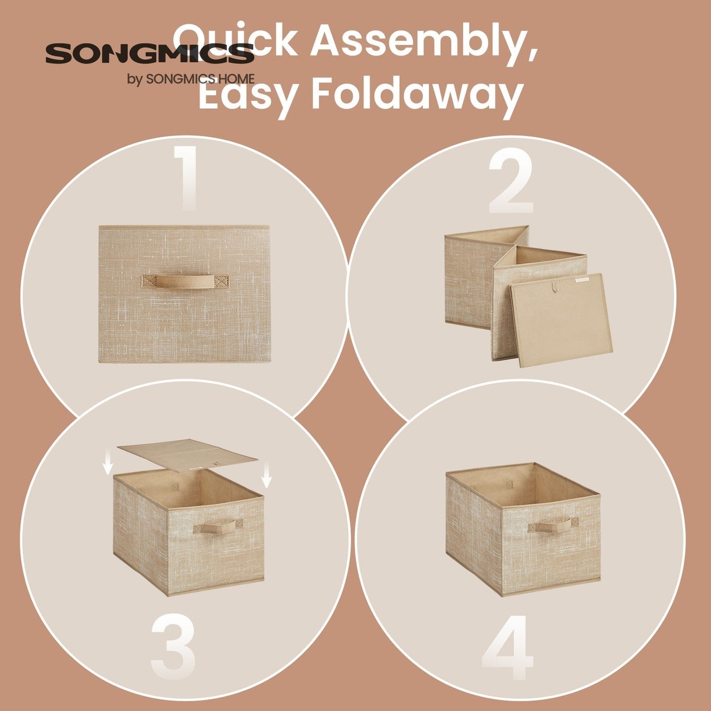 Set of 3 Fabric Storage Bins - Fabric - Ink Black - Foldable with Handles and Label Holders