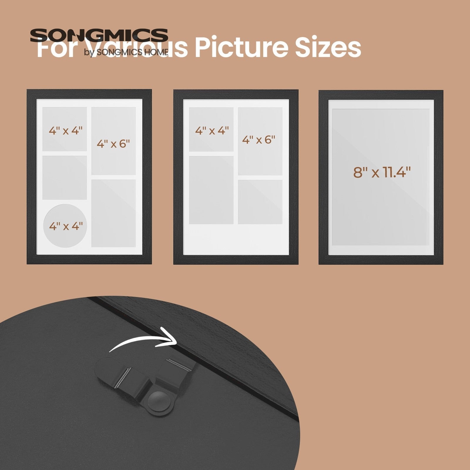 Set of 2 Multi Picture Frames - Wood - Black - Includes Mats for A4 and 4x6 Photos