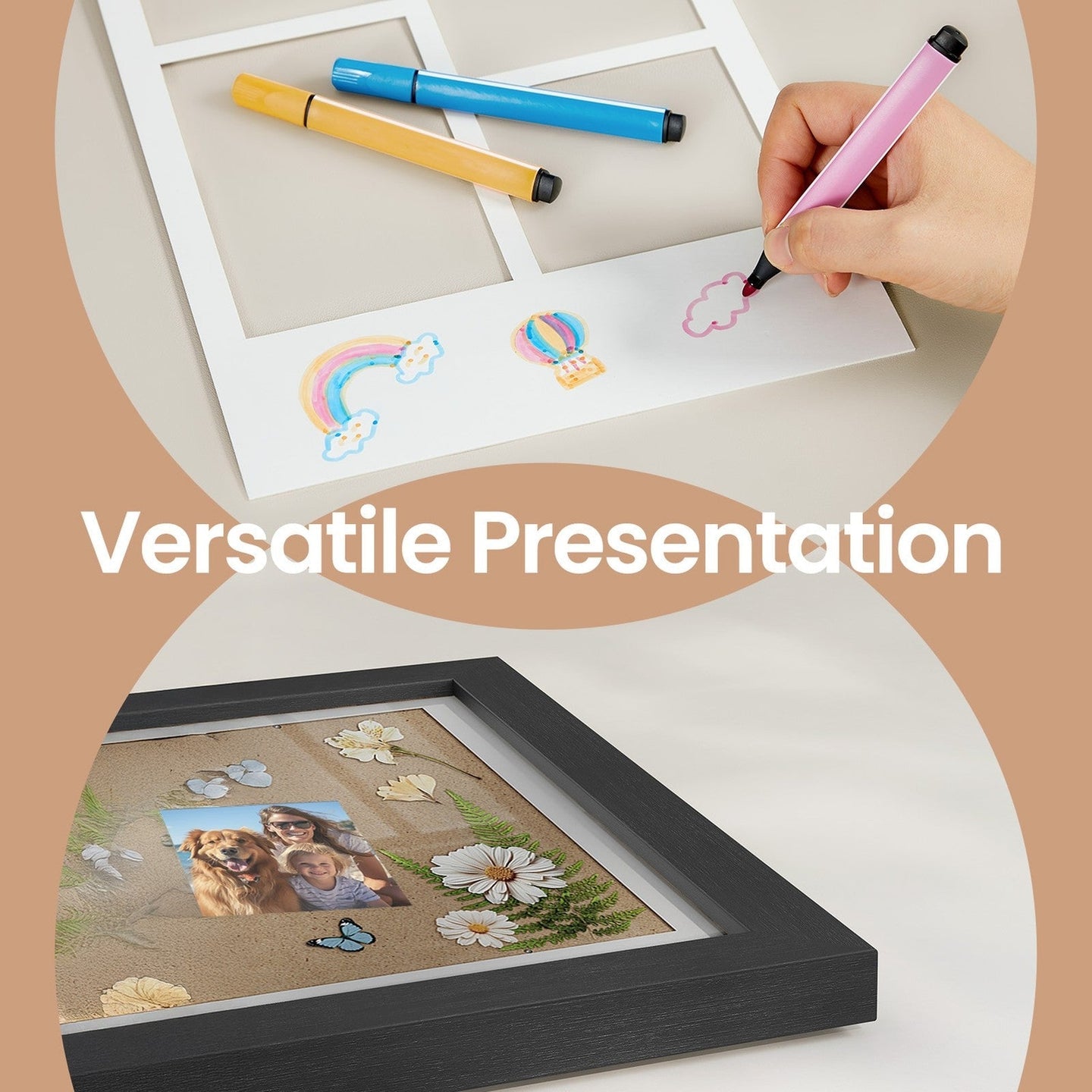 Set of 2 Multi Picture Frames - Wood - Black - Includes Mats for A4 and 4x6 Photos