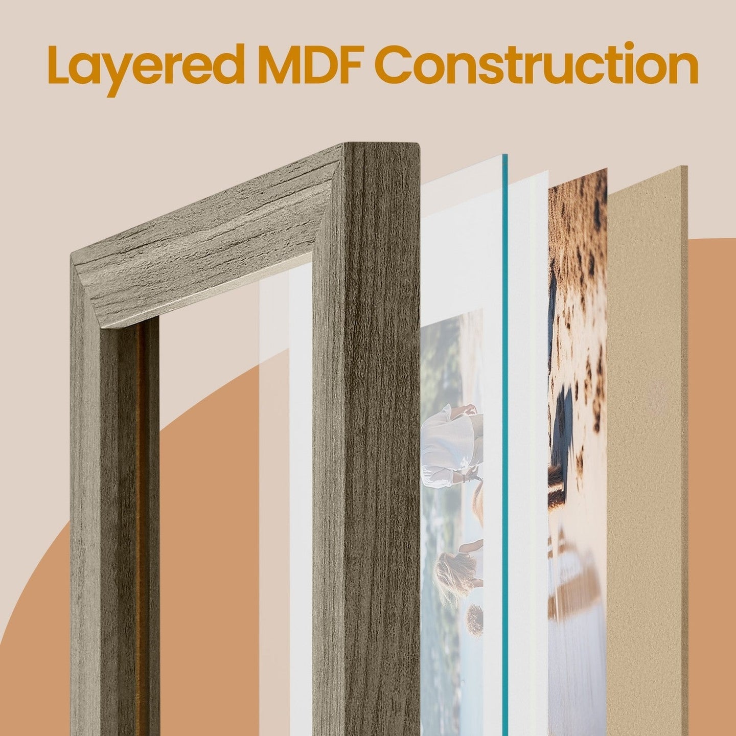Set of 10 Photo Frames - MDF - Black - Includes Mats for Various Sizes