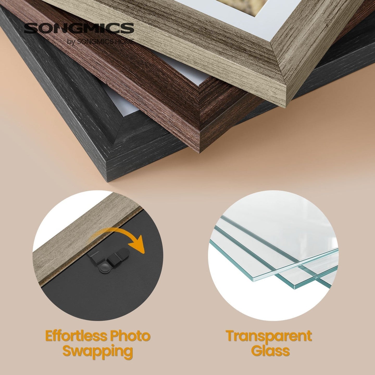 Set of 10 Photo Frames - MDF - Black - Includes Mats for Various Sizes