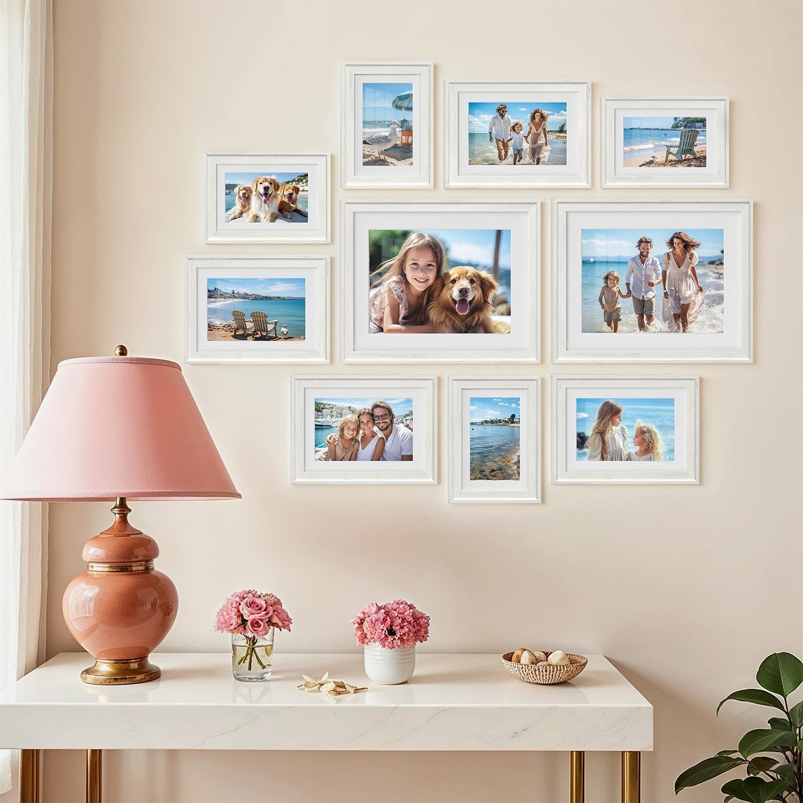 Set of 10 Photo Frames - MDF - Black - Includes Mats for Various Sizes