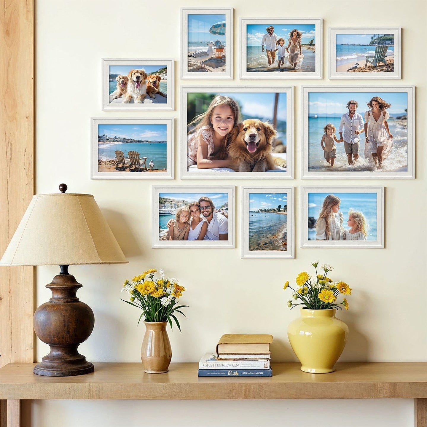 Set of 10 Photo Frames - MDF - Black - Includes Mats for Various Sizes