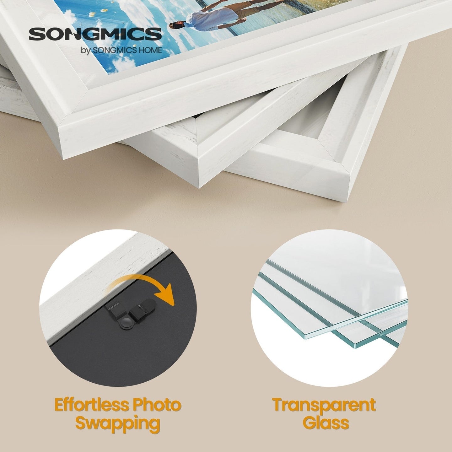 Set of 10 Photo Frames - MDF - Black - Includes Mats for Various Sizes