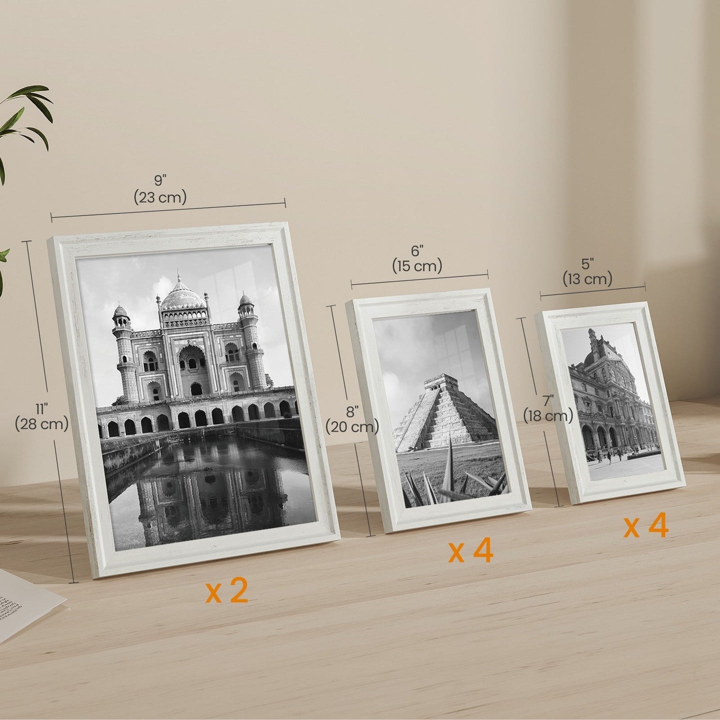 Set of 10 Photo Frames - MDF - Black - Includes Mats for Various Sizes