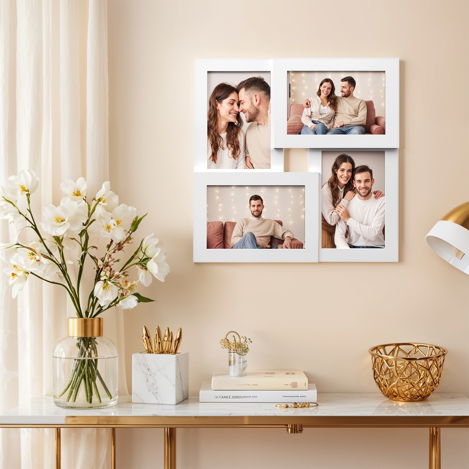 Collage Picture Frame - Cloud White - 4-Opening Design for 4x6 Photos