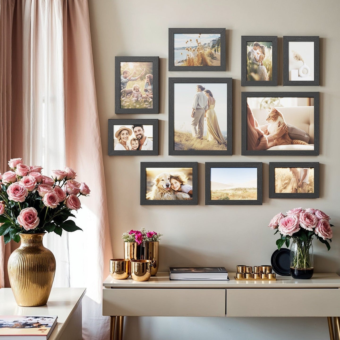Set of 10 Picture Frames - 8x10, 5x7, 4x6 - MDF - Imitation Wood Grain Design