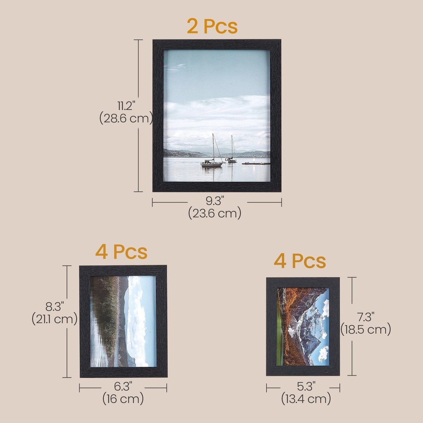 Set of 10 Picture Frames - 8x10, 5x7, 4x6 - MDF - Imitation Wood Grain Design