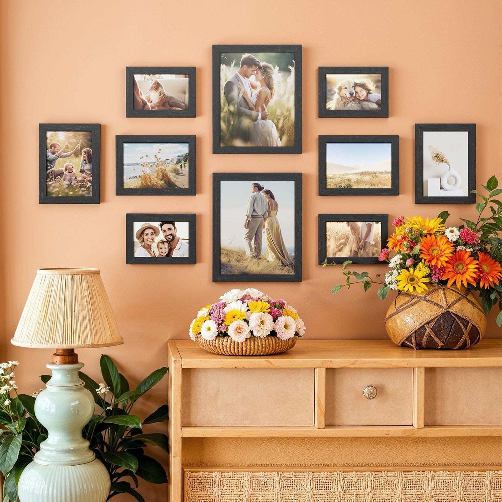 Set of 10 Picture Frames - 8x10, 5x7, 4x6 - MDF - Imitation Wood Grain Design