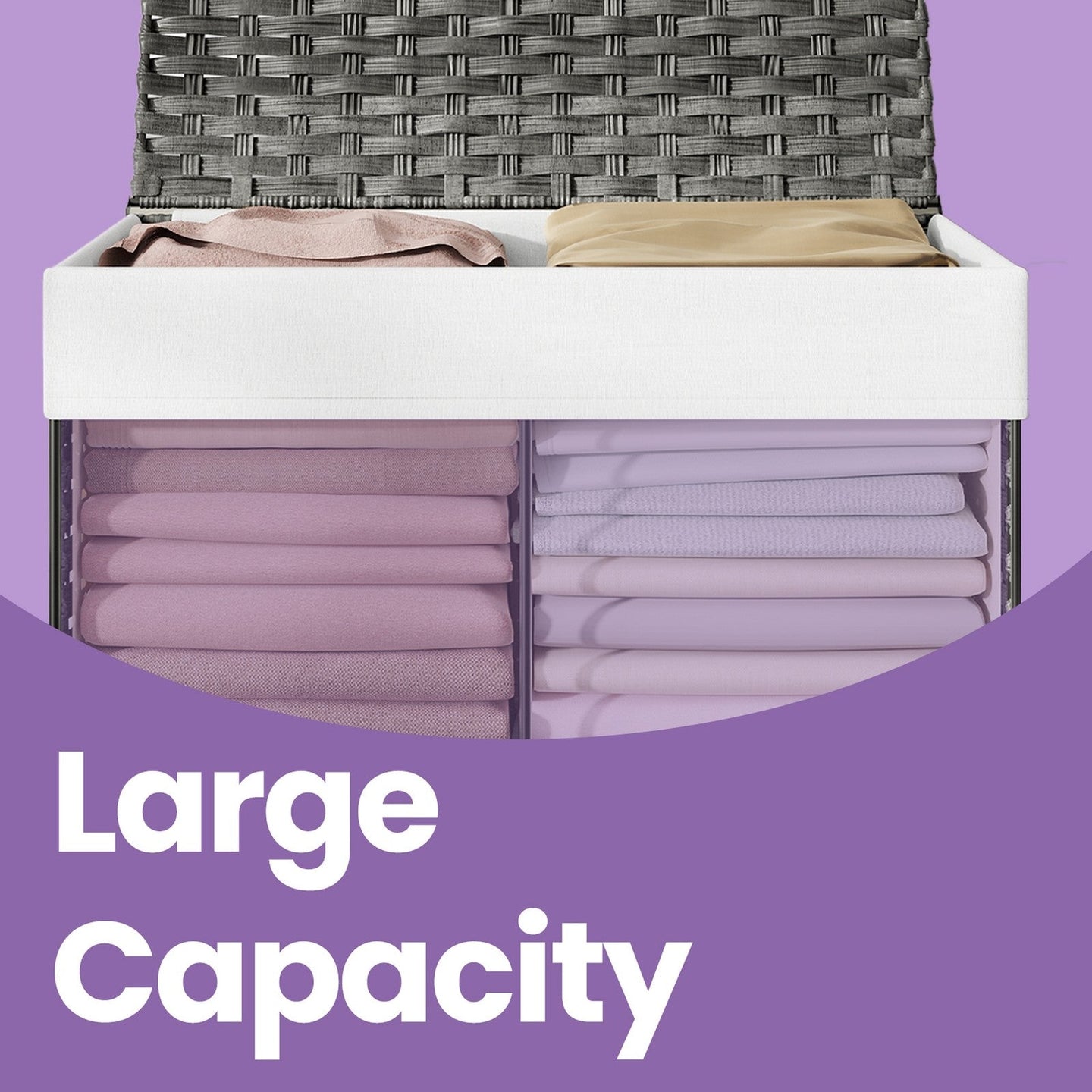 Storage Bin - Synthetic Rattan - Grey - Foldable with Lid and Handles