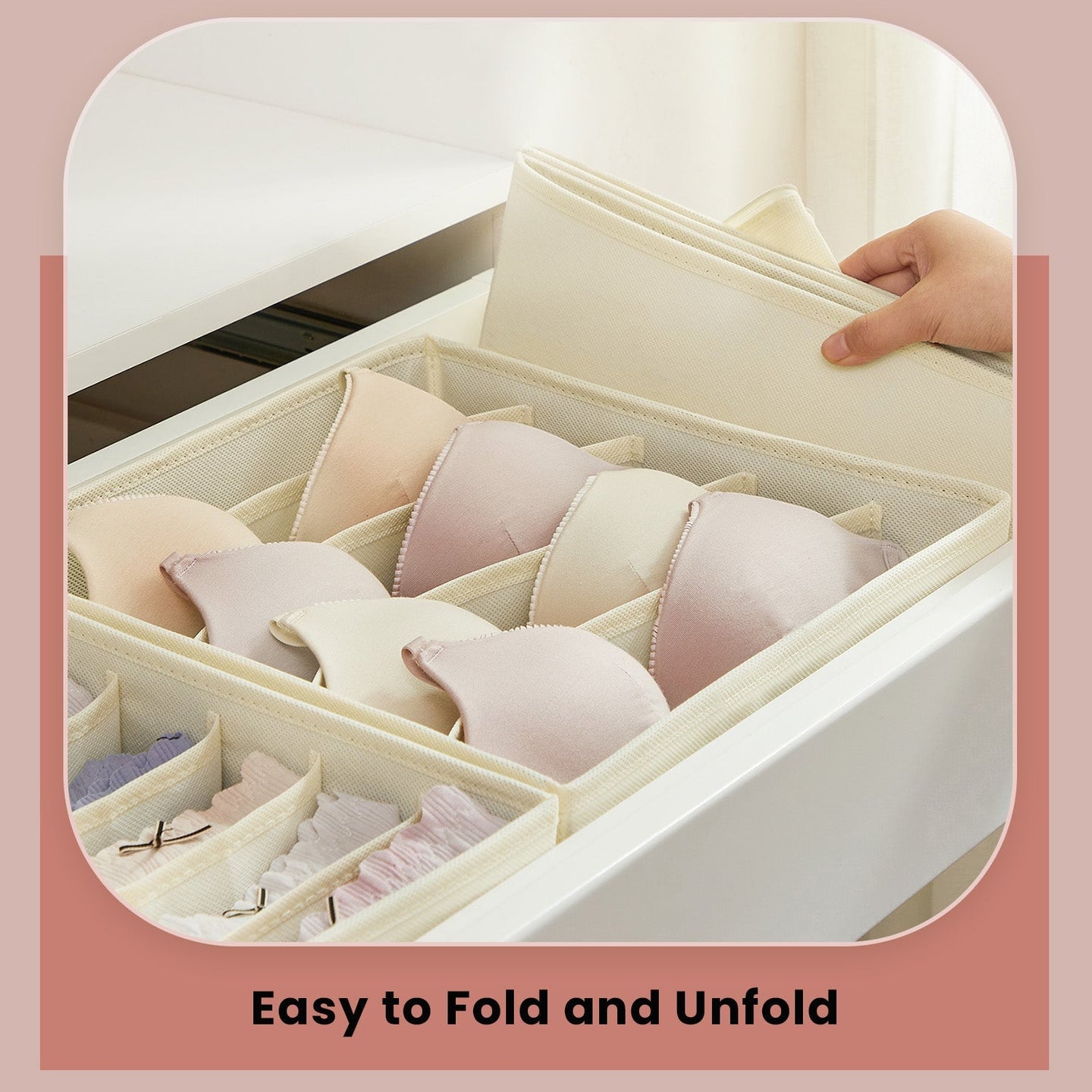 Set of 8 Underwear Organisers - Fabric - Beige - Foldable Drawer Storage for Bras