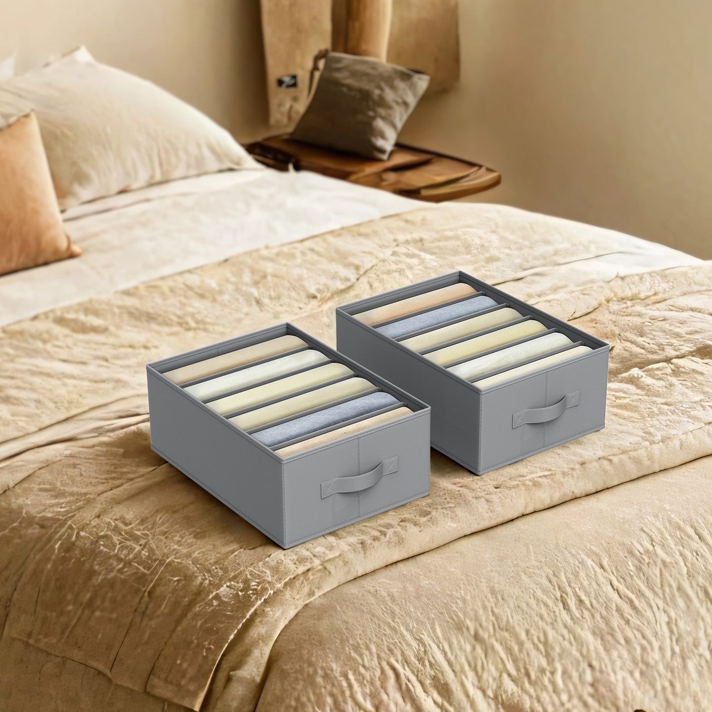 Set of 2 Wardrobe Clothes Organizers - Fabric and Cardboard - Gray