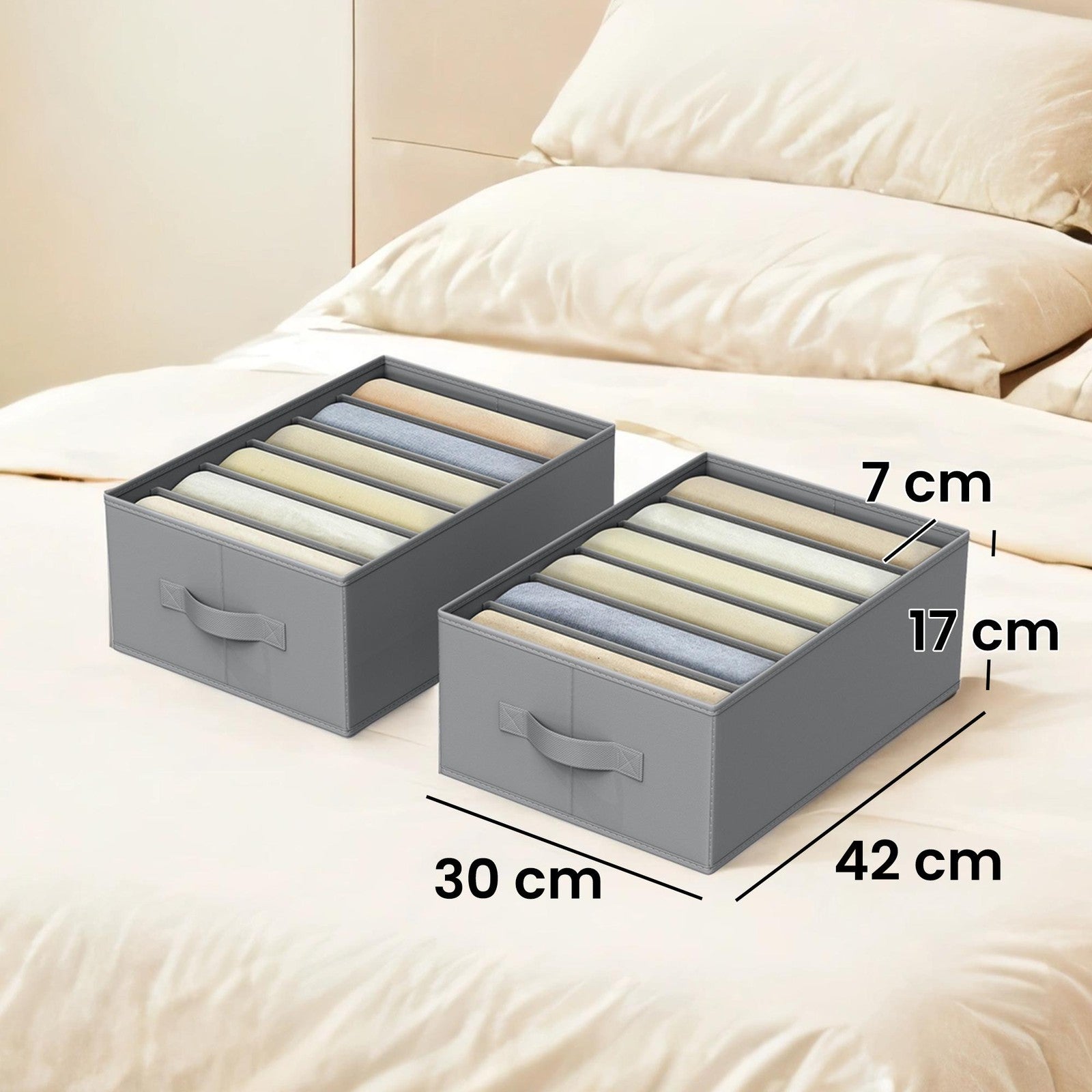 Set of 2 Wardrobe Clothes Organizers - Fabric and Cardboard - Gray