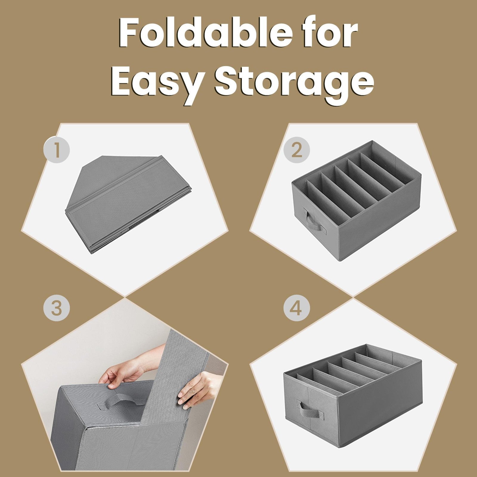 Set of 2 Wardrobe Clothes Organizers - Fabric and Cardboard - Gray