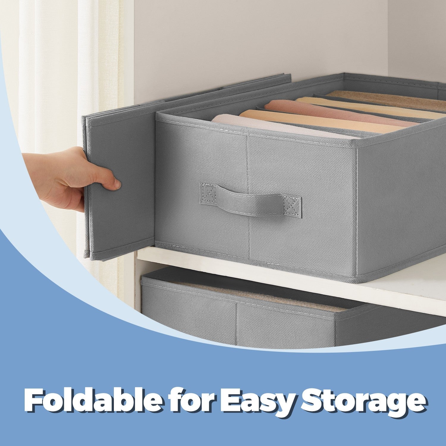 6-Compartment Foldable Drawer Organizers - Fabric - Dove Grey - Ideal for Wardrobe and Closet Storage