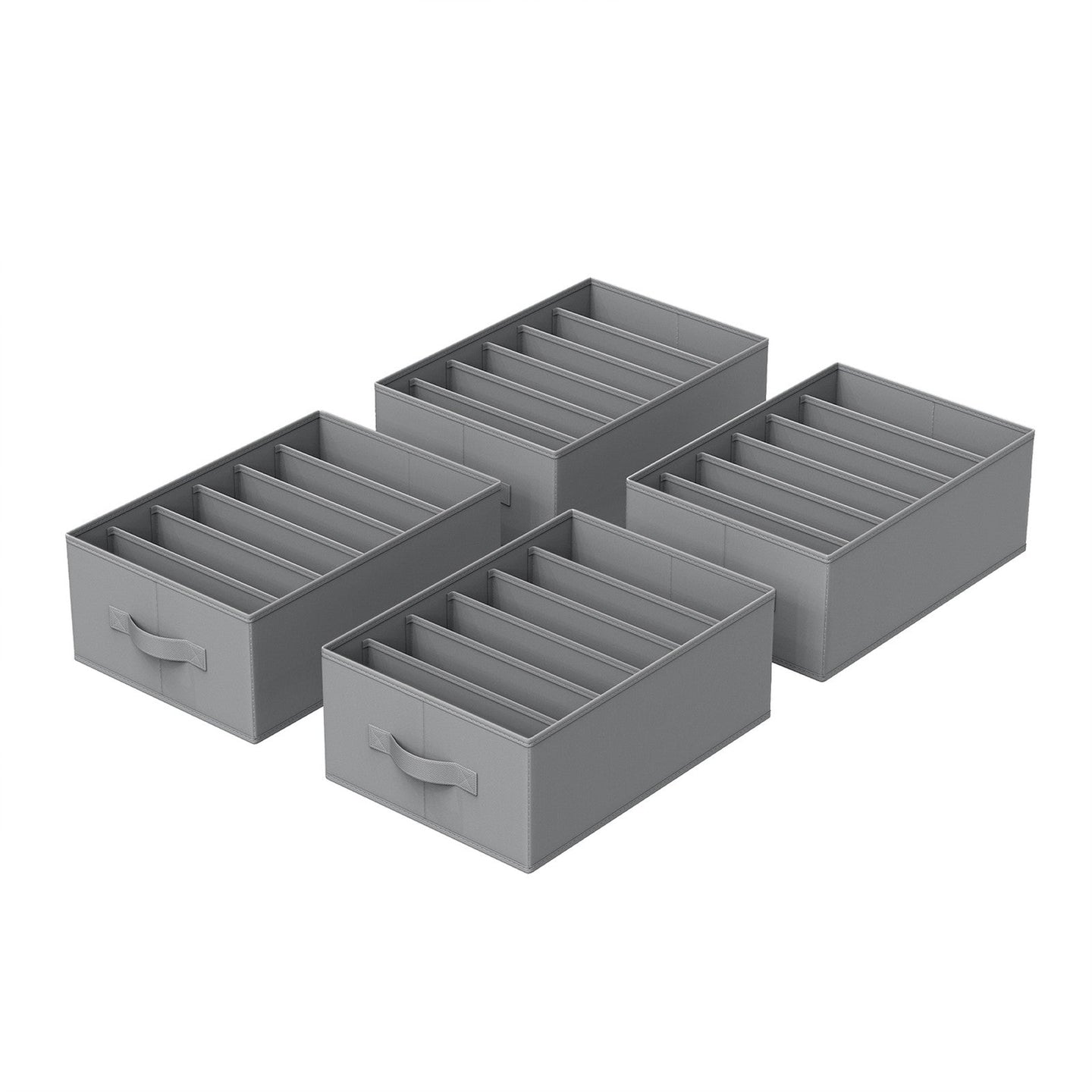 Set of 4 Foldable Drawer Organizers - 6-Compartment Design - Fabric - Dove Grey