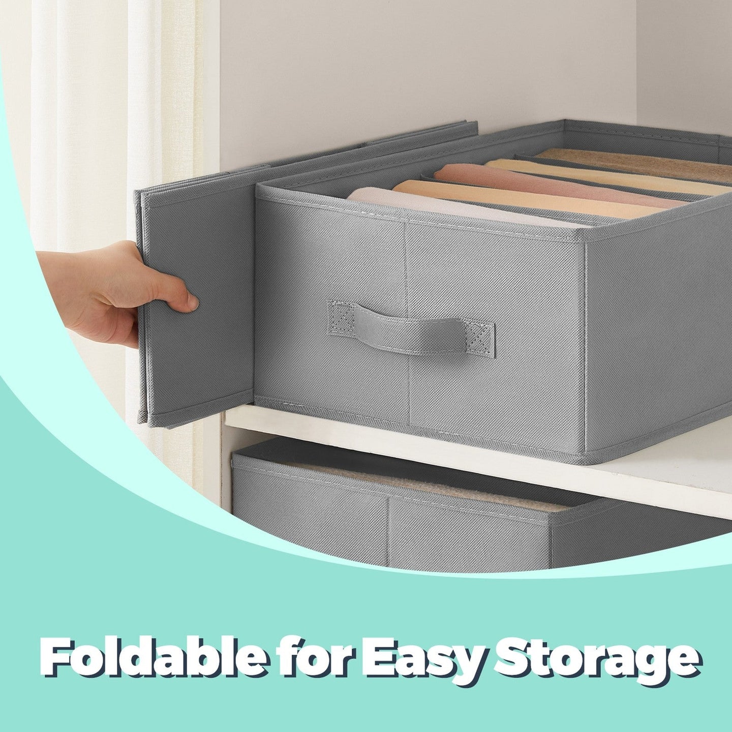 Set of 4 Foldable Drawer Organizers - 6-Compartment Design - Fabric - Dove Grey