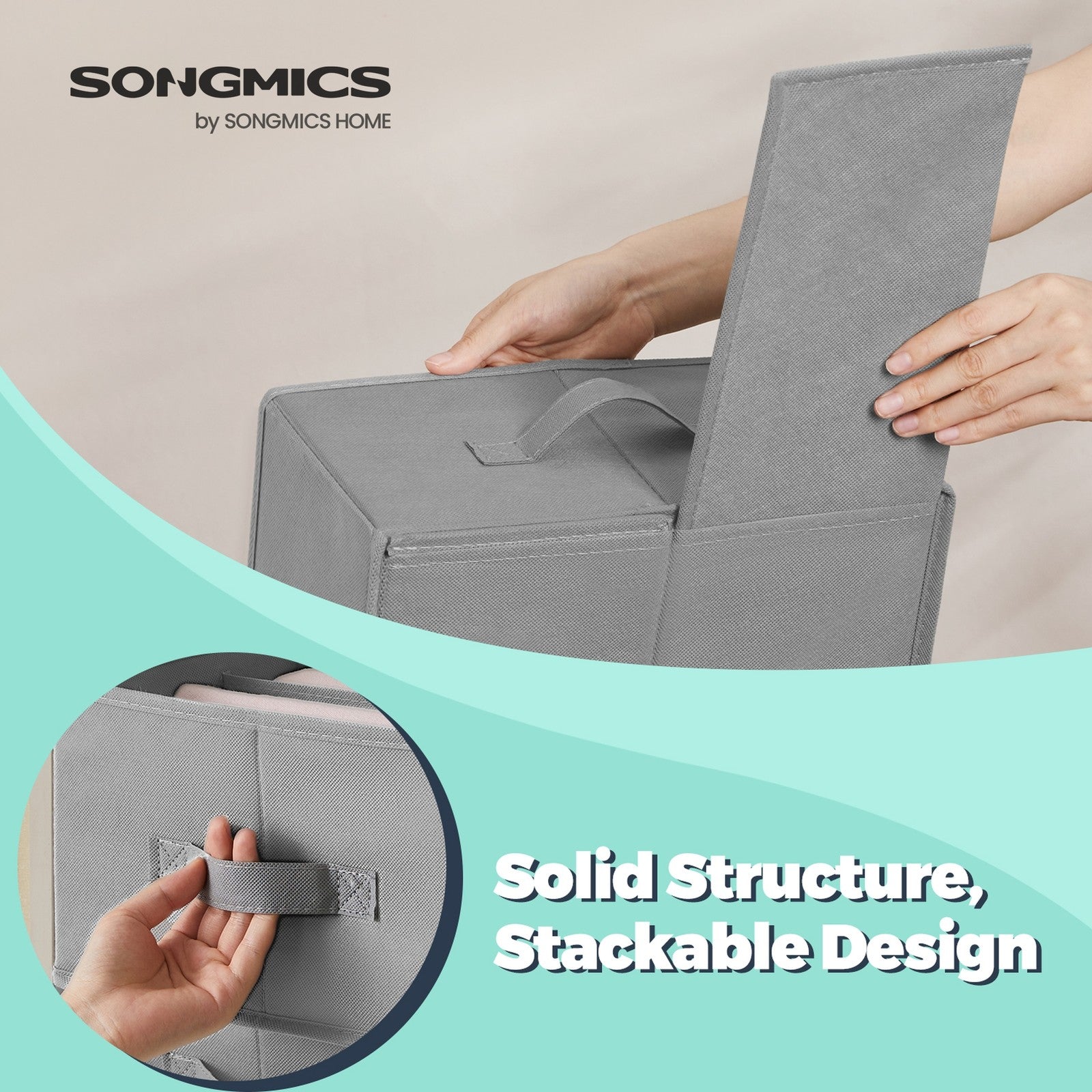 Set of 4 Foldable Drawer Organizers - 6-Compartment Design - Fabric - Dove Grey