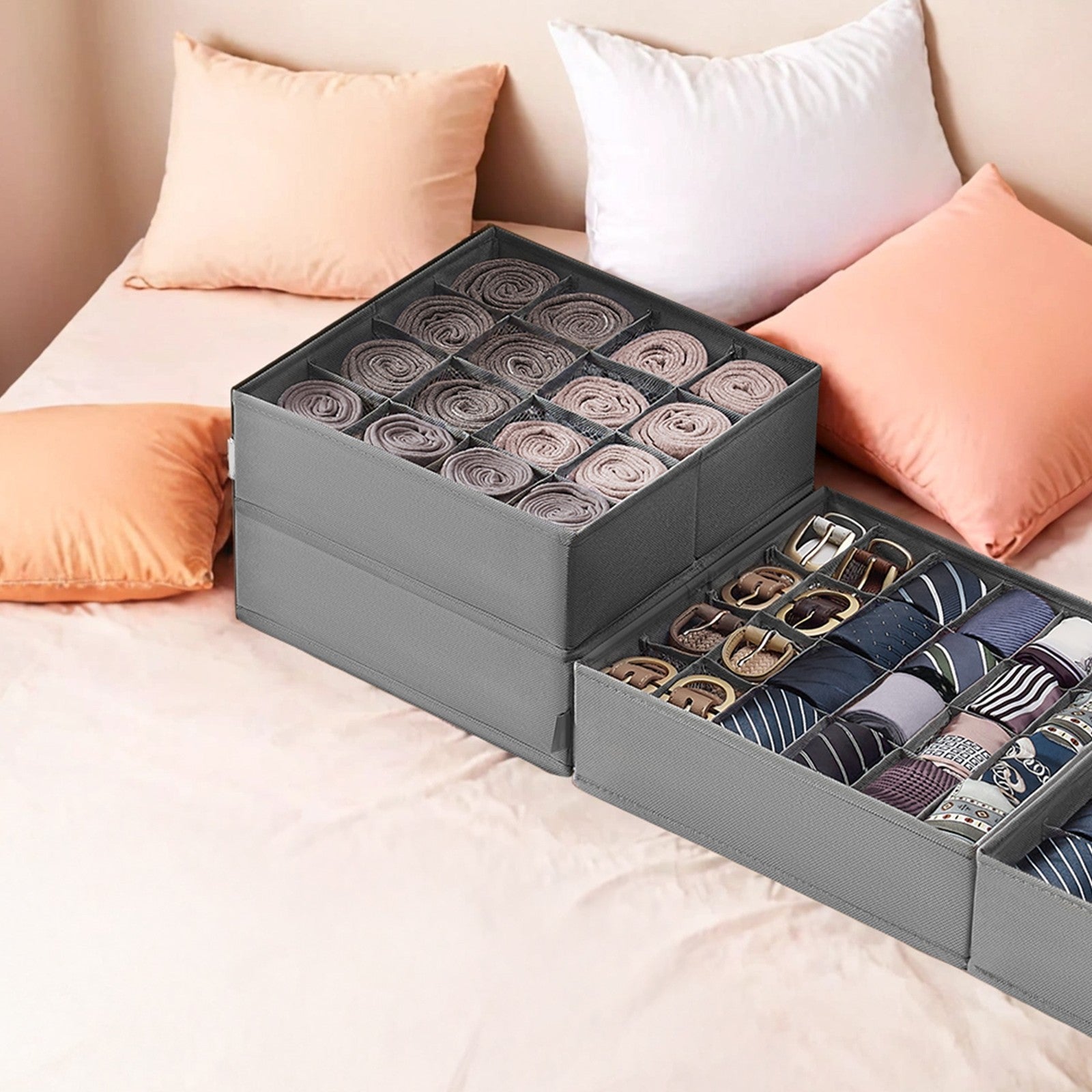 Set of 6 Drawer Organizers - Fabric - Ink Black - 120 Cells for Underwear and Accessories